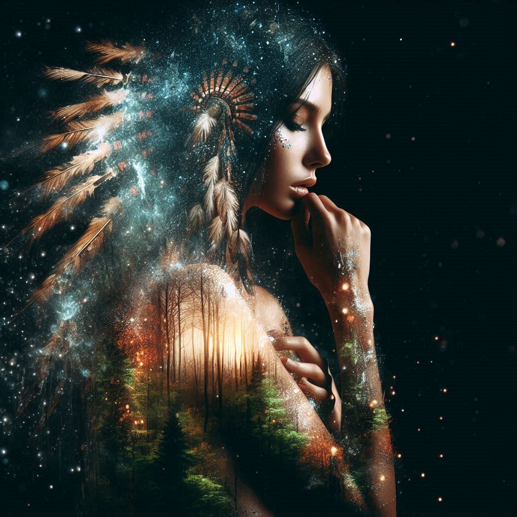 double exposure beautiful fantasy DALL-E 3 portrait landscape..