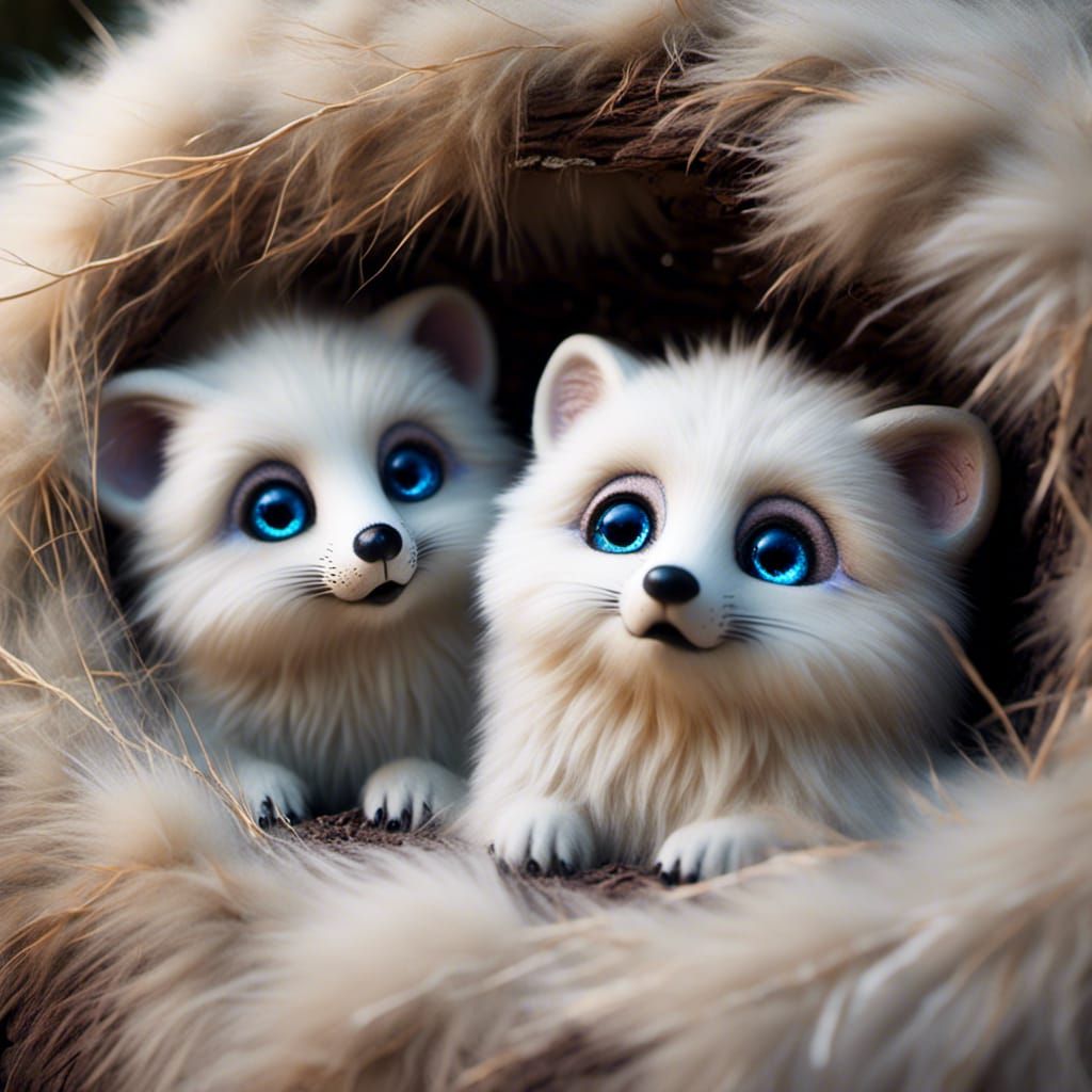 Polar fox cubs waiting for mum 