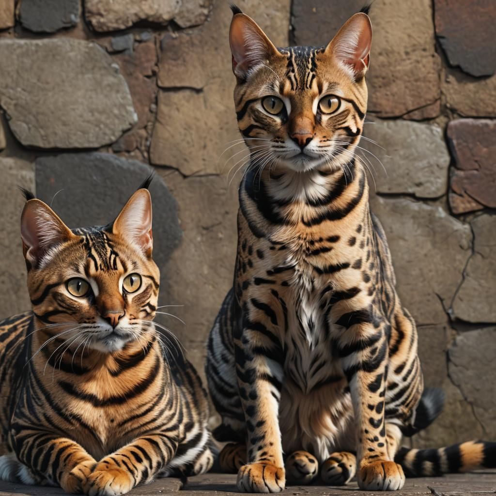 Stunning Portrait 2 Bengal Cats one is black and gold markin...