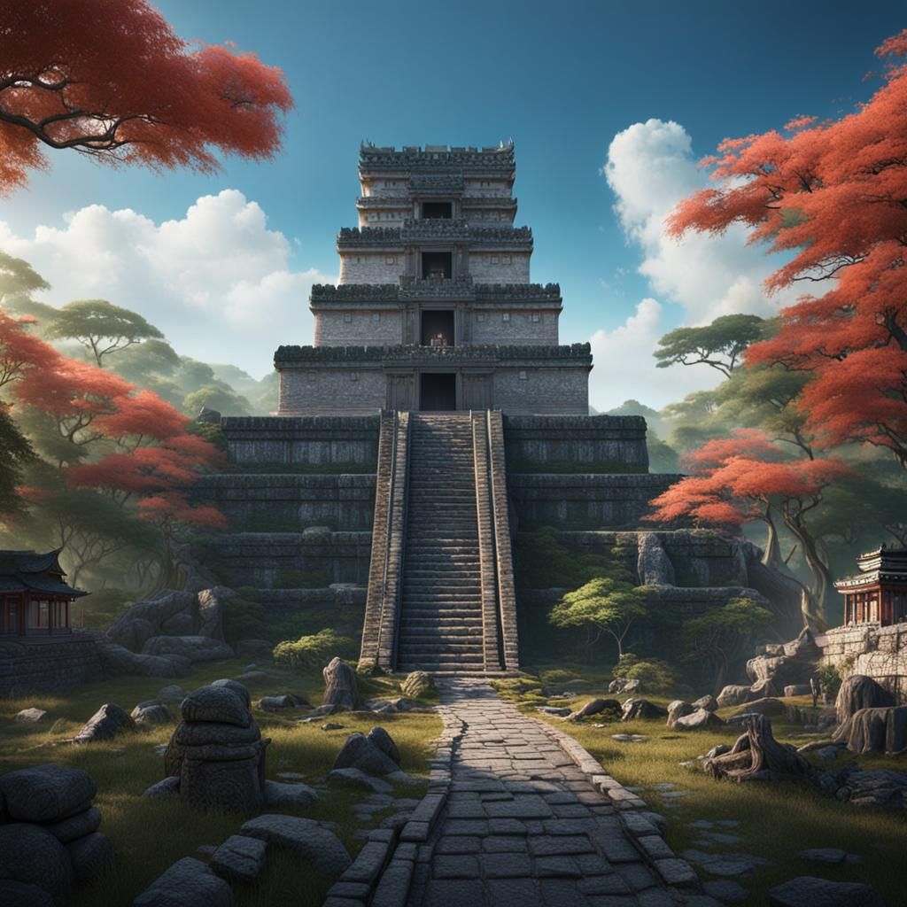 Mix between Chichen Itza and Ancient Kyoto