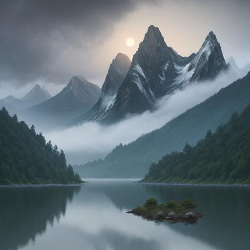 Fantastical Mountain Landscape with Lush Forests: Matte Pain...