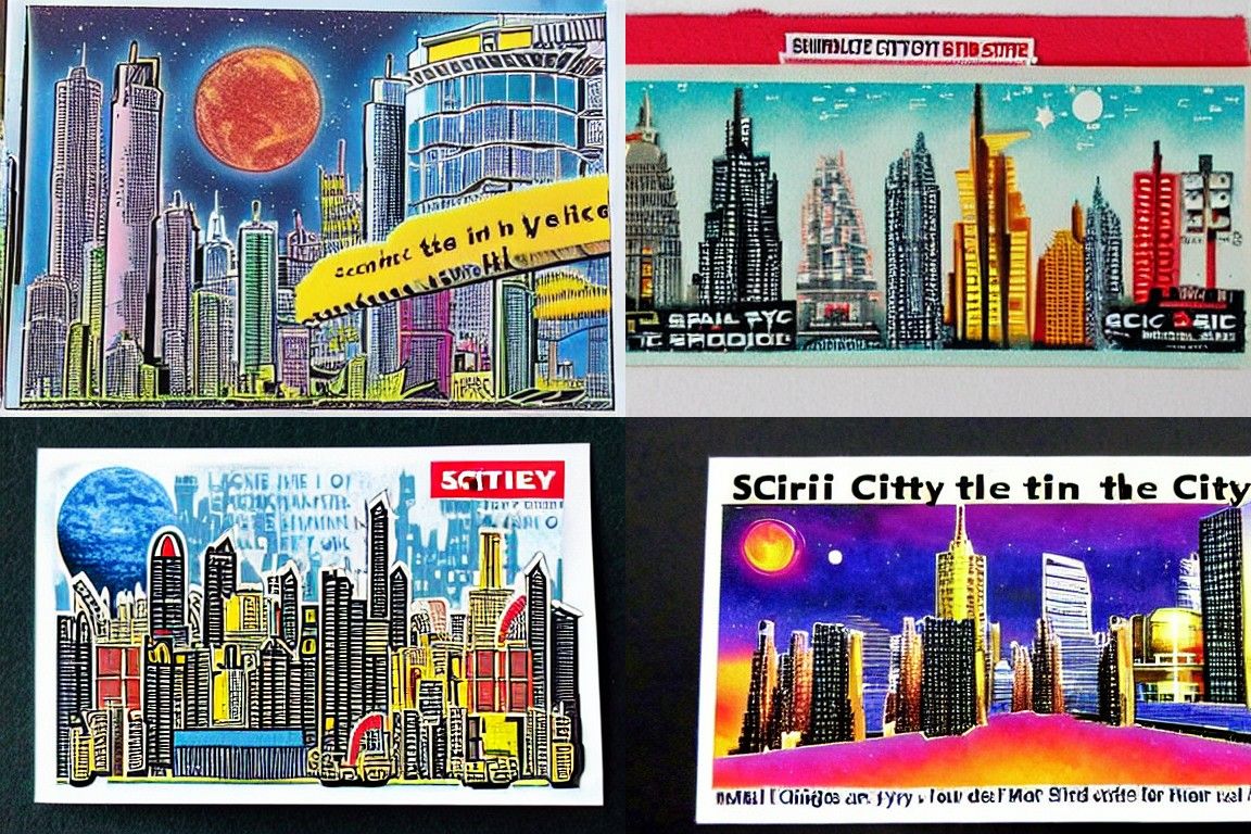 Sci-fi city in the style of Mail art