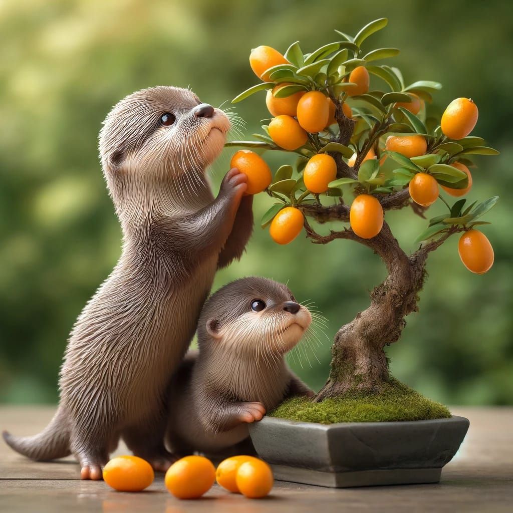 baby otter siblings kumquat tree