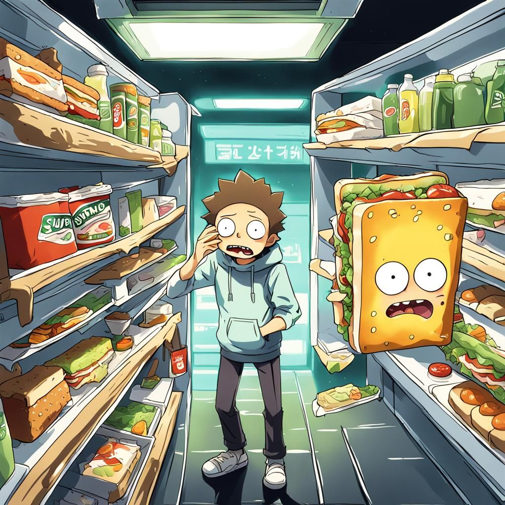 Morty caught rick eating his subway sandwich from the fridge...