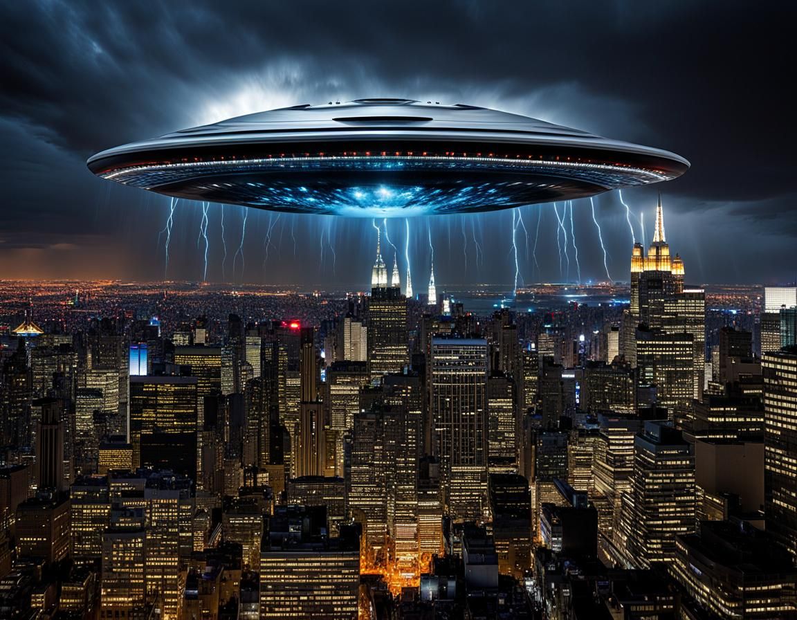 Aliens::xenomorphs:: roaming around::new york city::atomism in the sky with a clash of heat and cold ...  by @  debster