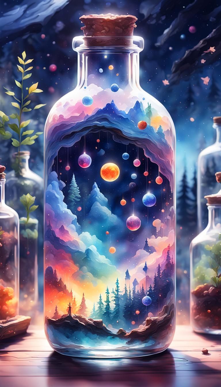 Galaxy in a Bottle: Watercolor Matte Painting