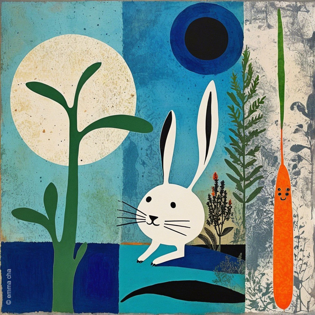 Whimsical Rabbit in a Surreal Garden