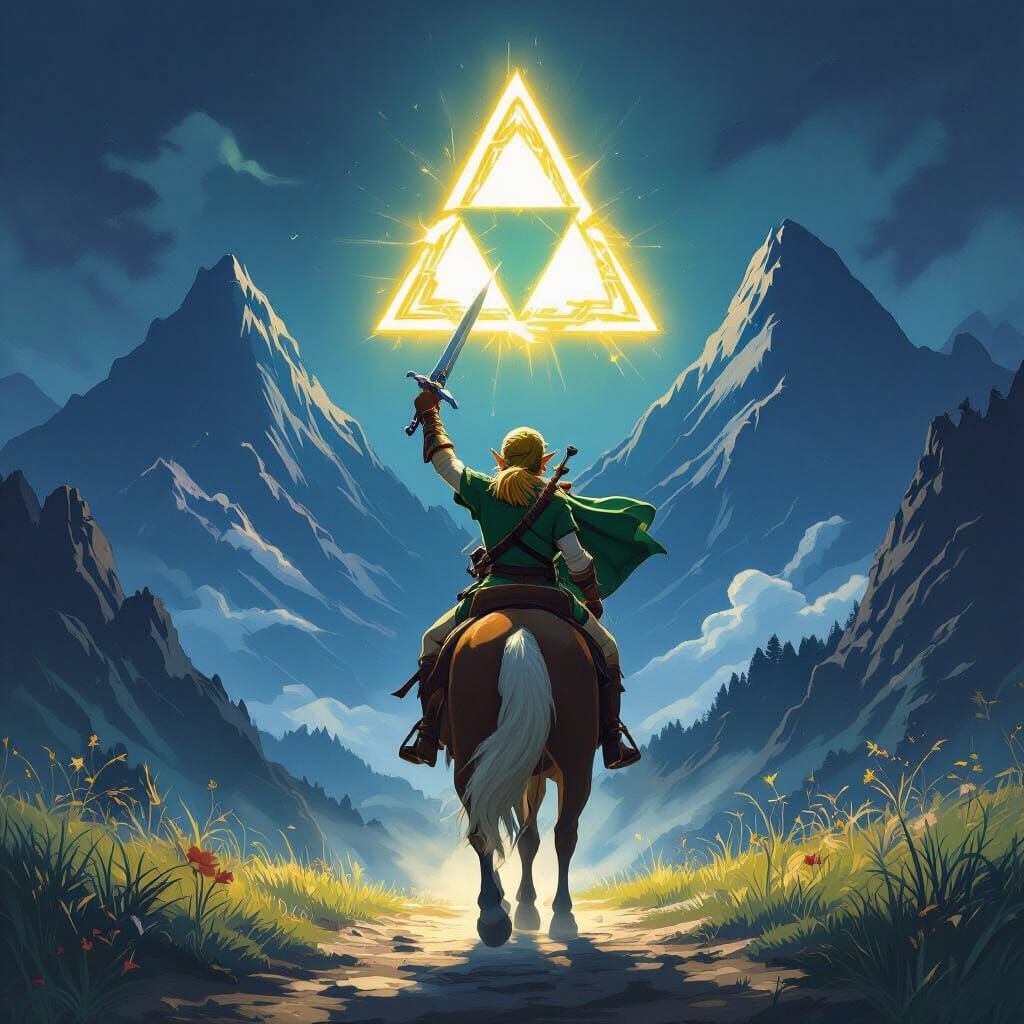 wow!  Link journeying with the power of the Triforce above him!