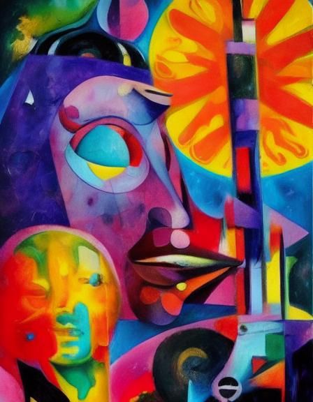 Biopunk Girl's Face in Fauvist Cubist Style