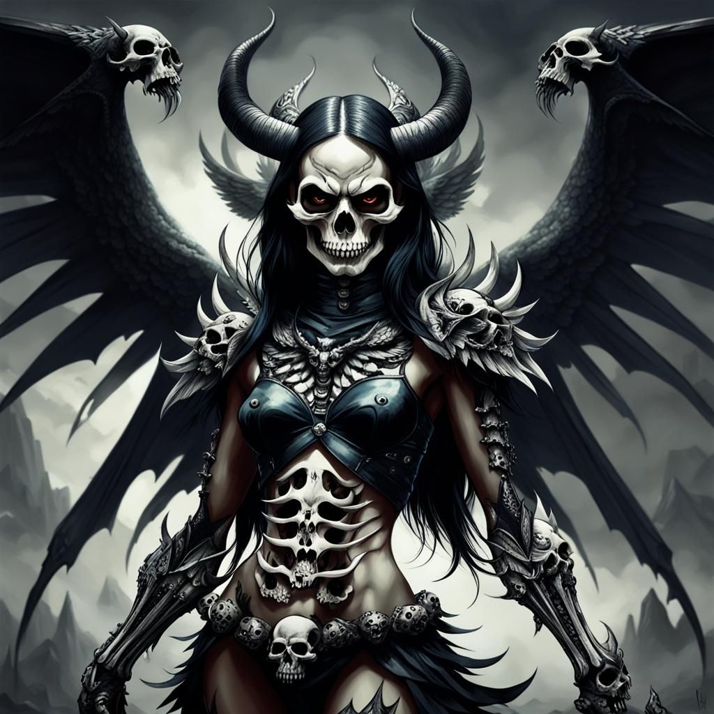 she-devil with wings made of skulls