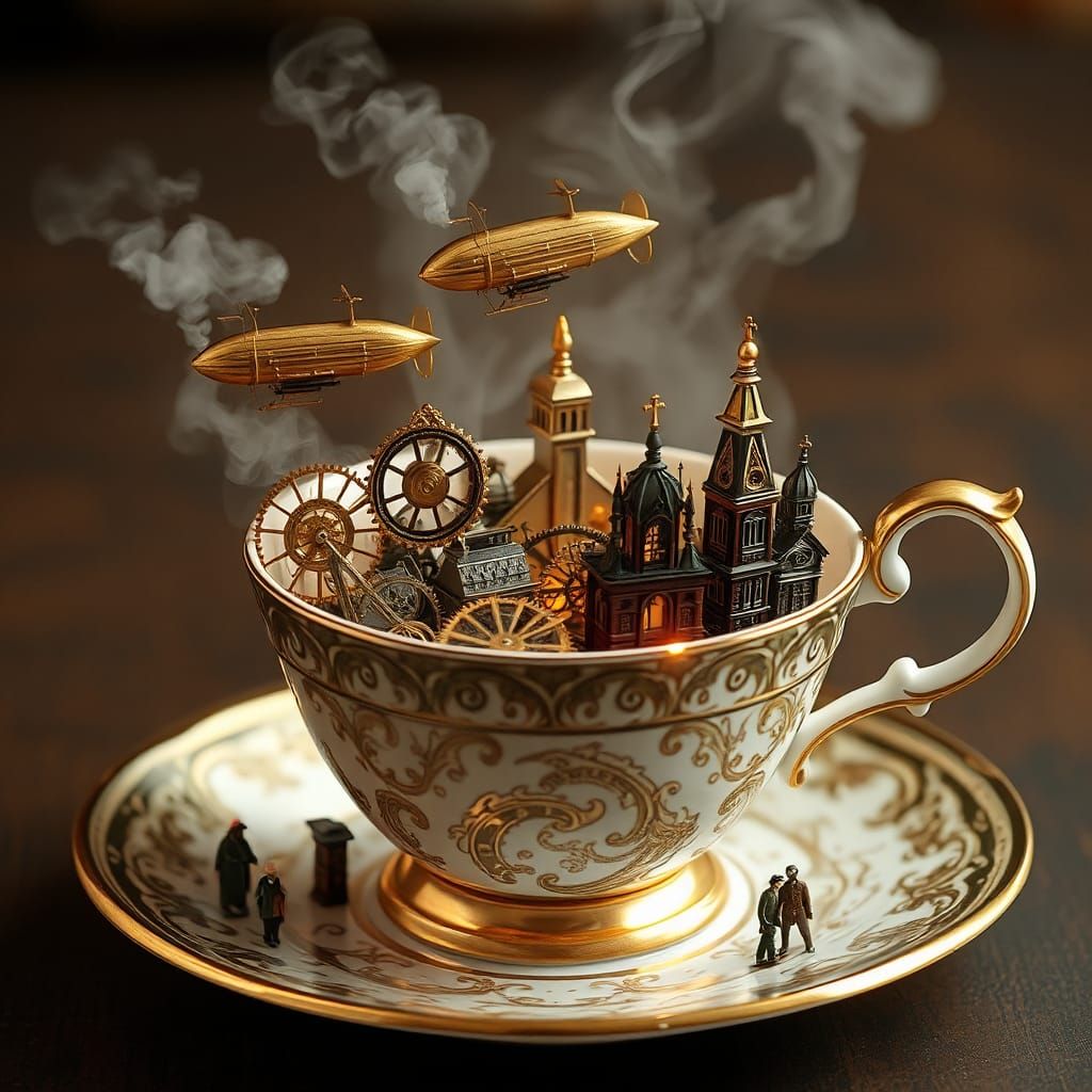a steampunk world within a teacup