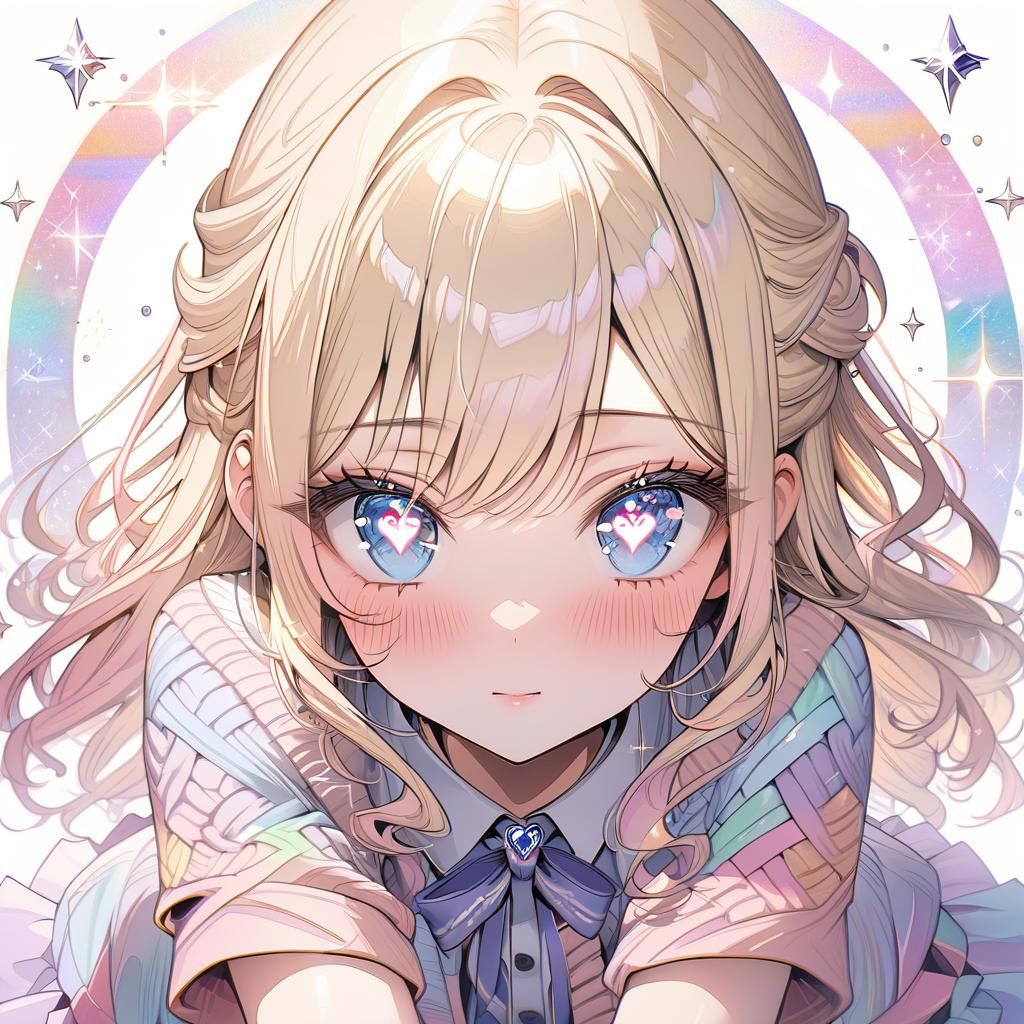 Anime Girl with Heart Pupils and Pastel Cardigan