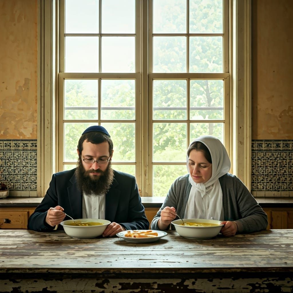 Intimate Kitchen Scene with Jewish Couple