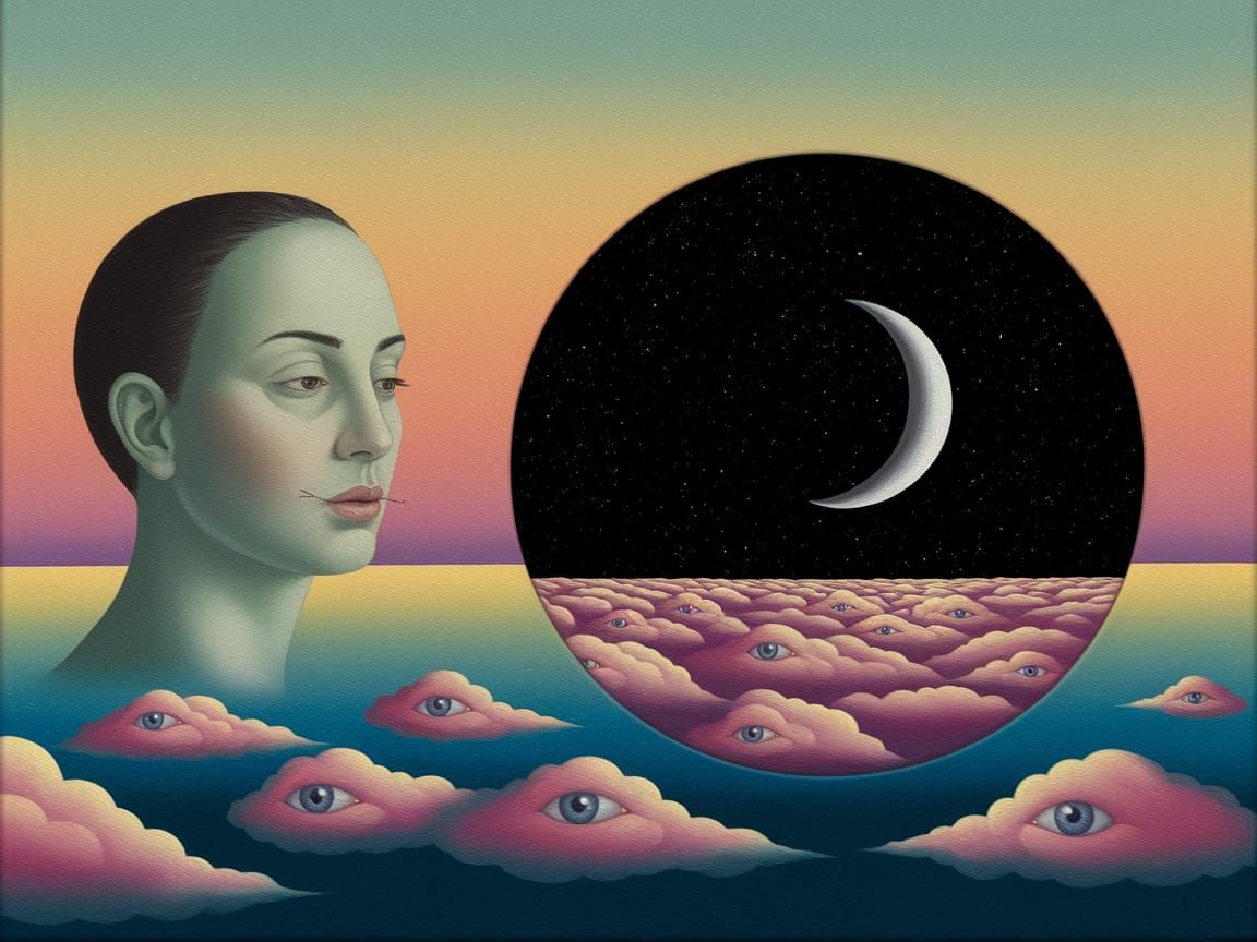 Surrealist Face with Starry Sky Portal Painting