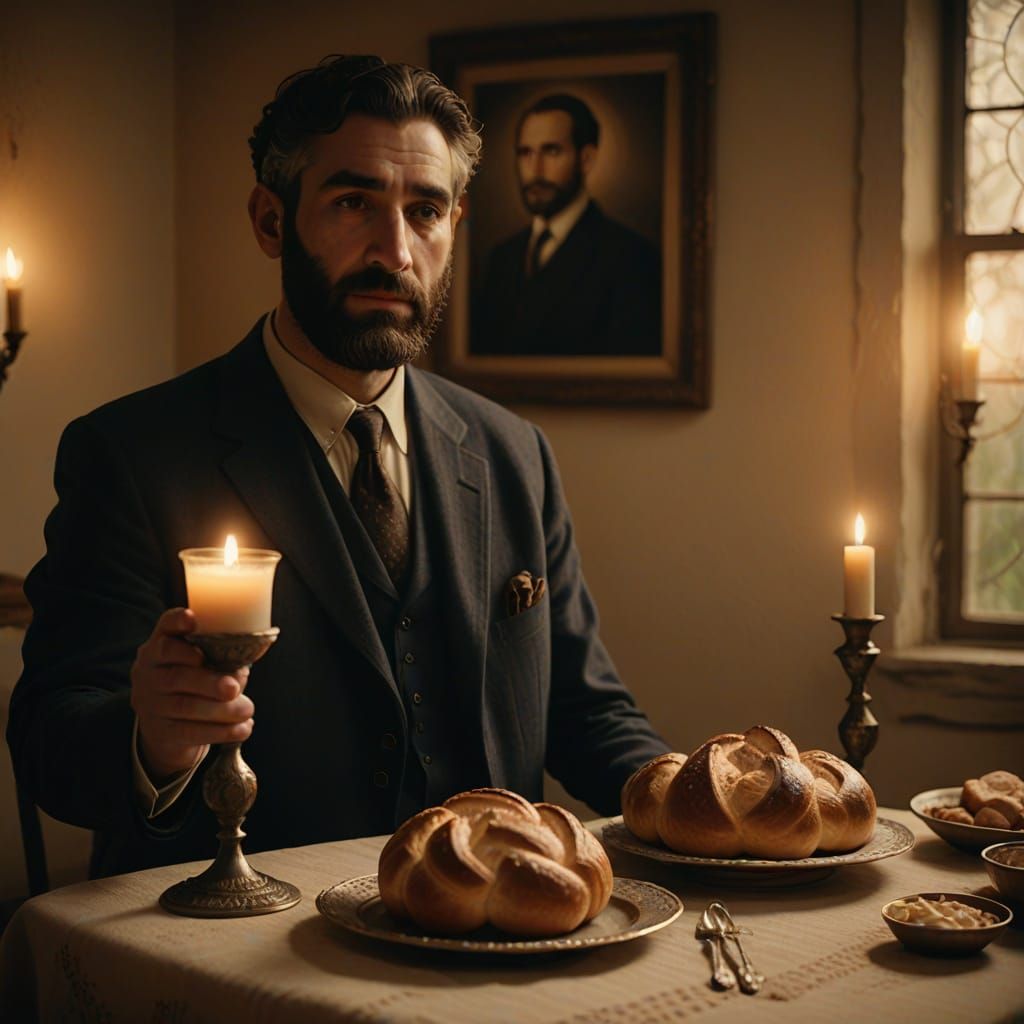 Traditional Shabbat Scene in Warm, Golden Light