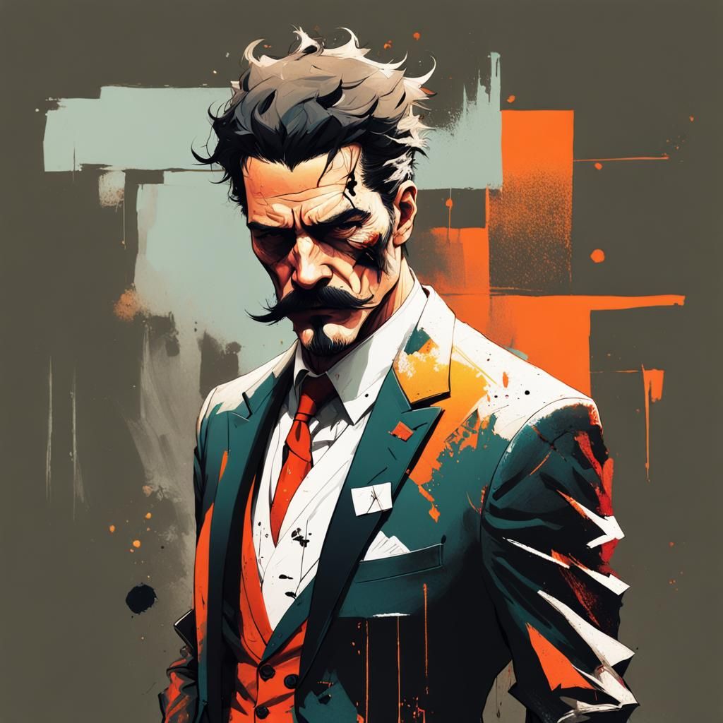 Sad Man in Torn Suit: Inkpunk Character Concept