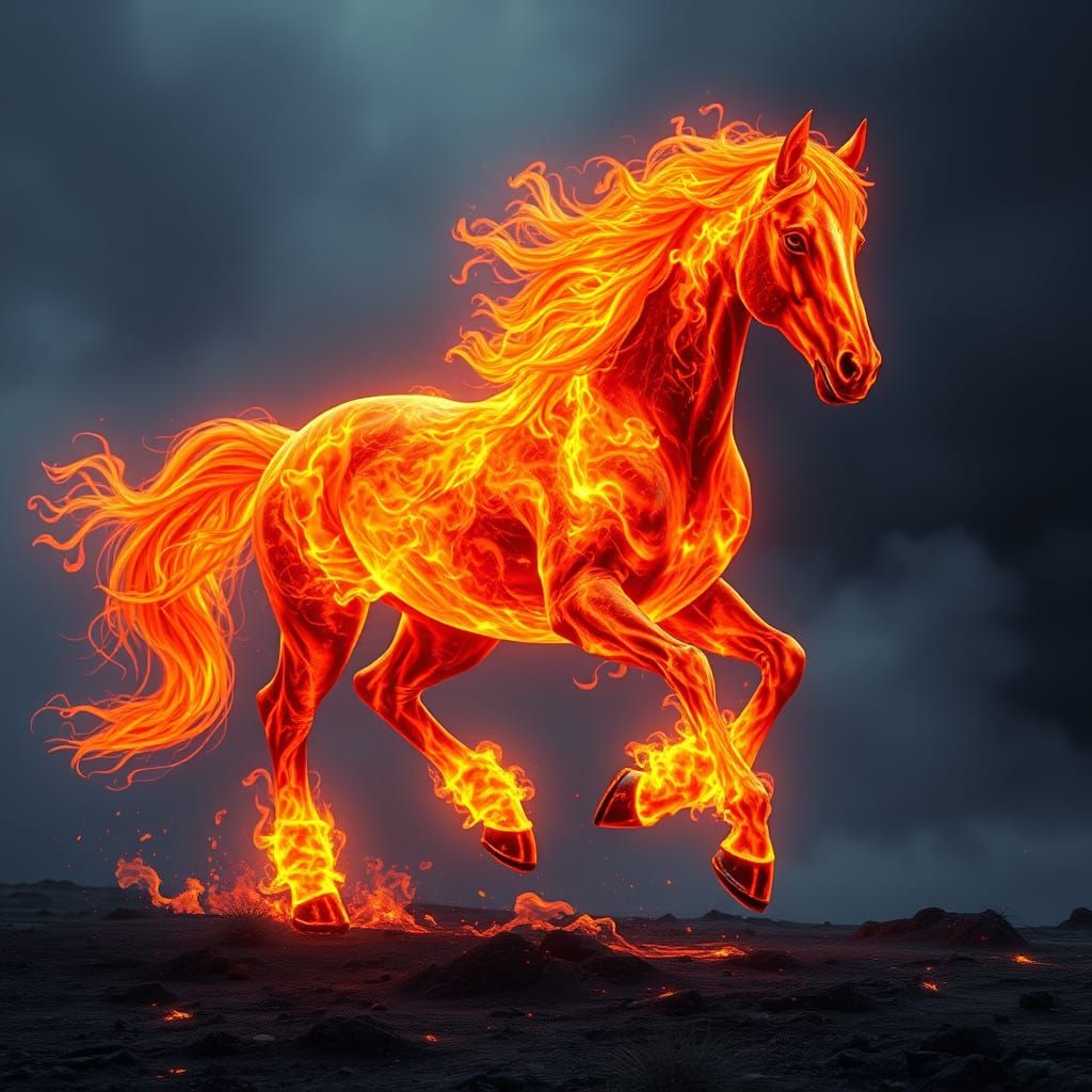 Fiery Lava Horse Galloping in Fantasy Art Style