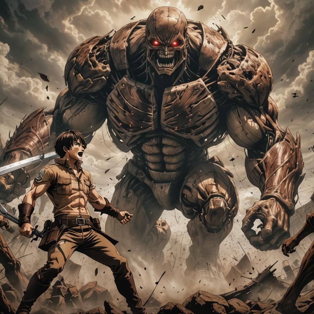 Eren Yeager engages in Combat against Armored Titan - AI Generated Artwork  - NightCafe Creator