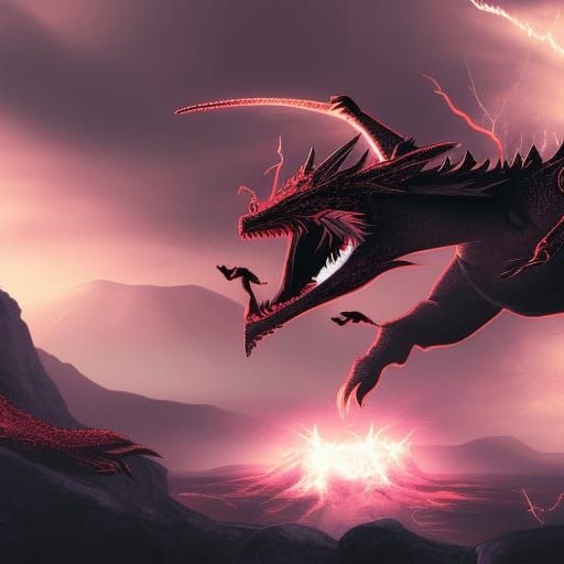 dragon, black scales, dark red eyes.
fighting a female drago...