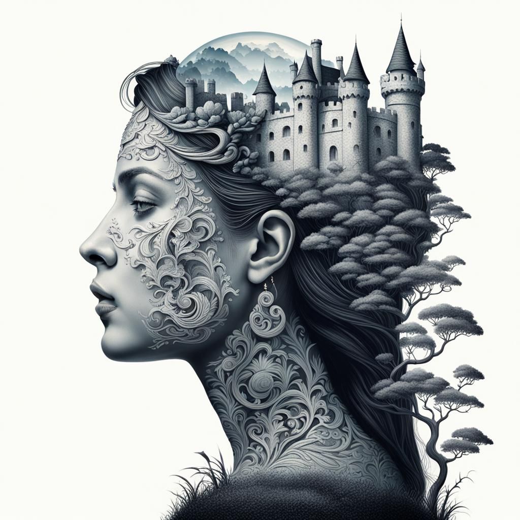 Una mezcla cautivadora y surrealista del perfil de una mujer...