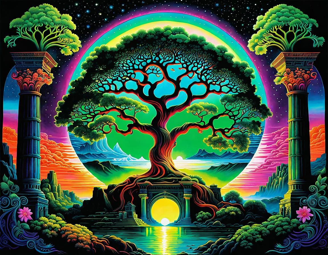 Black light epic fluorescent UV neon Tree of Life by Josephine Wall ...