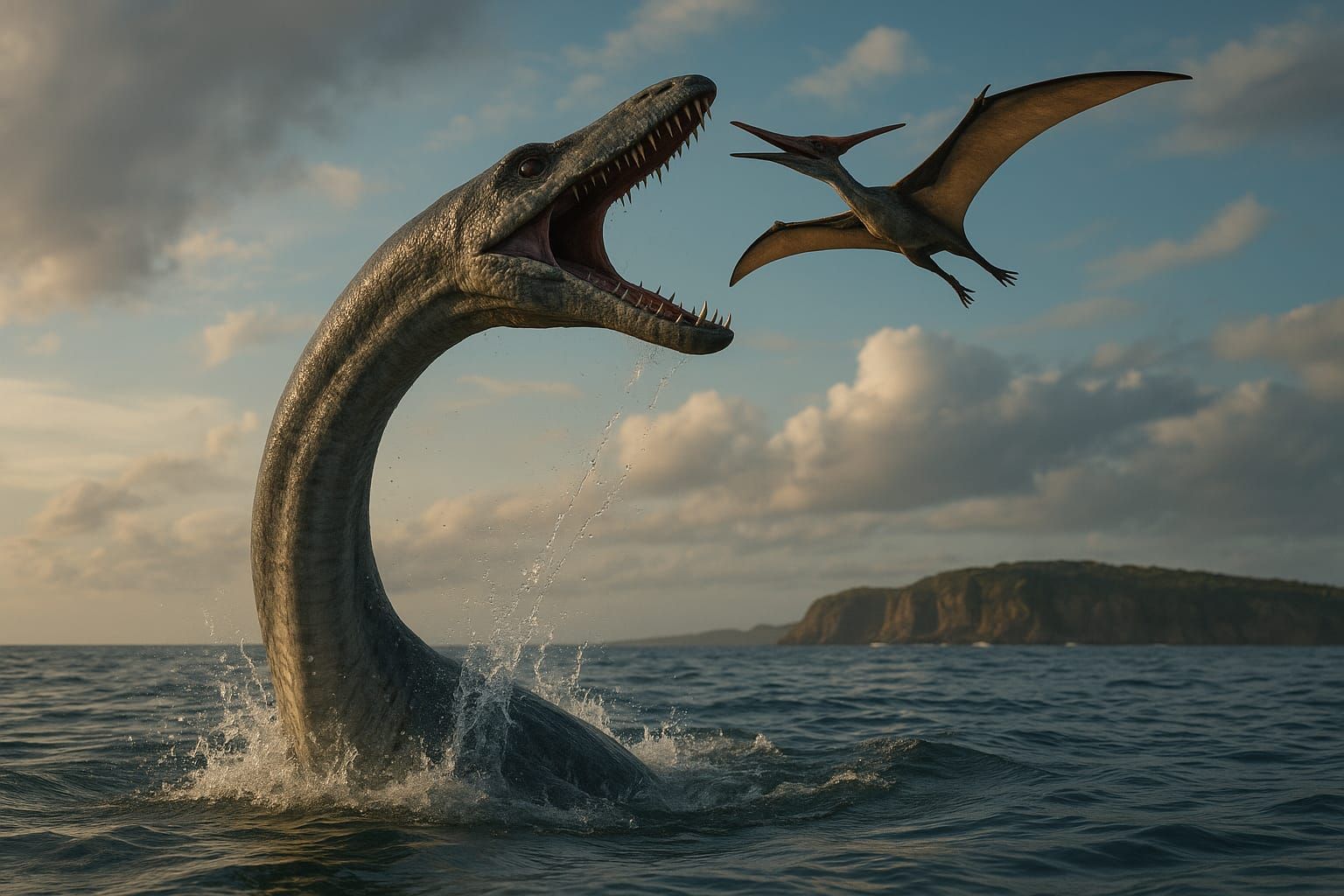 Elasmosaurus Having a Pterosaur Snack  by @Ghoster