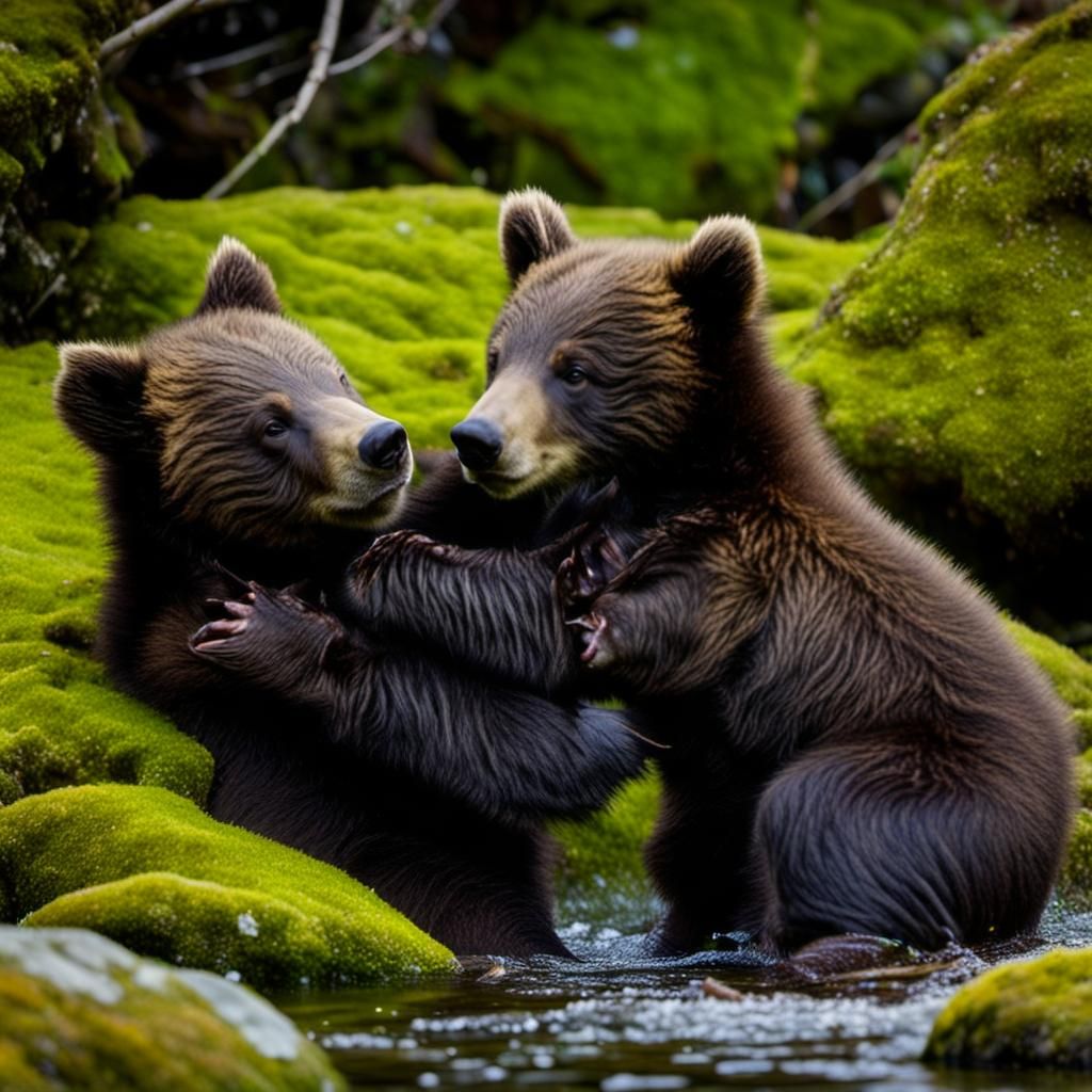 Two baby-bears playing #7 - AI Generated Artwork - NightCafe Creator