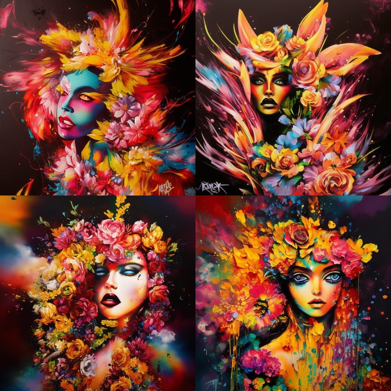 Flower Siren graffiti art, splash art, street art, spray pai...
