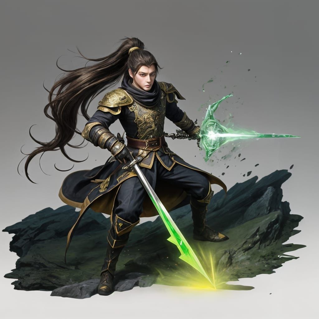 assassin with long ish dagger, 20 years old, guy, green weap...