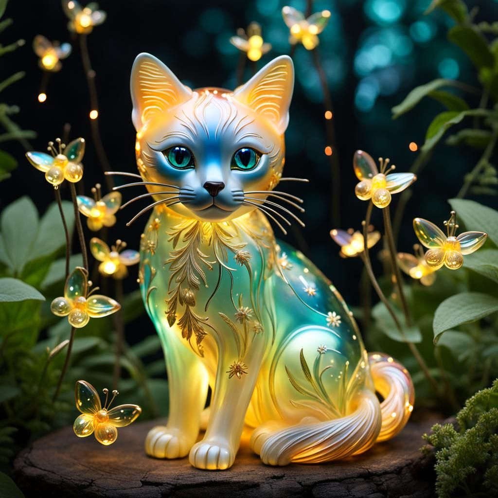 Glass Cat and Butterflies