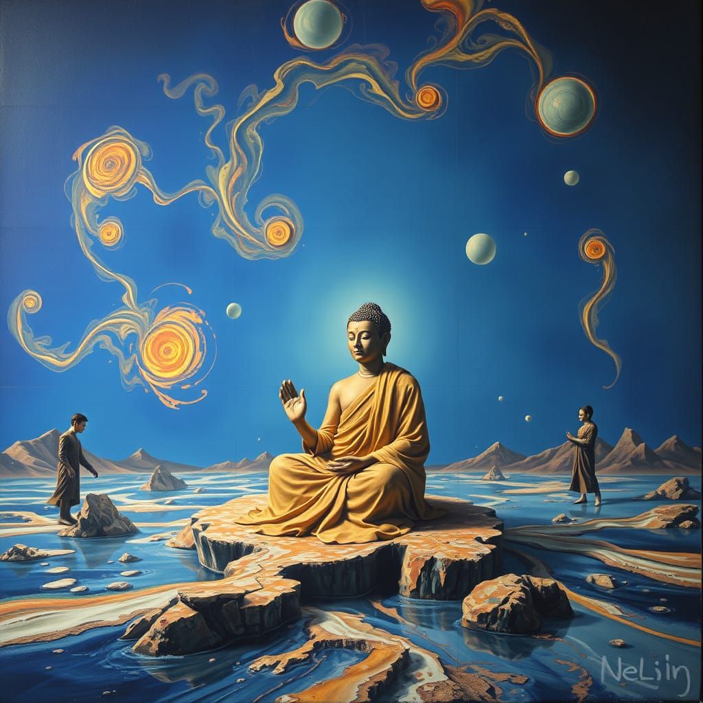 Surrealist Figure in Dreamlike Landscape