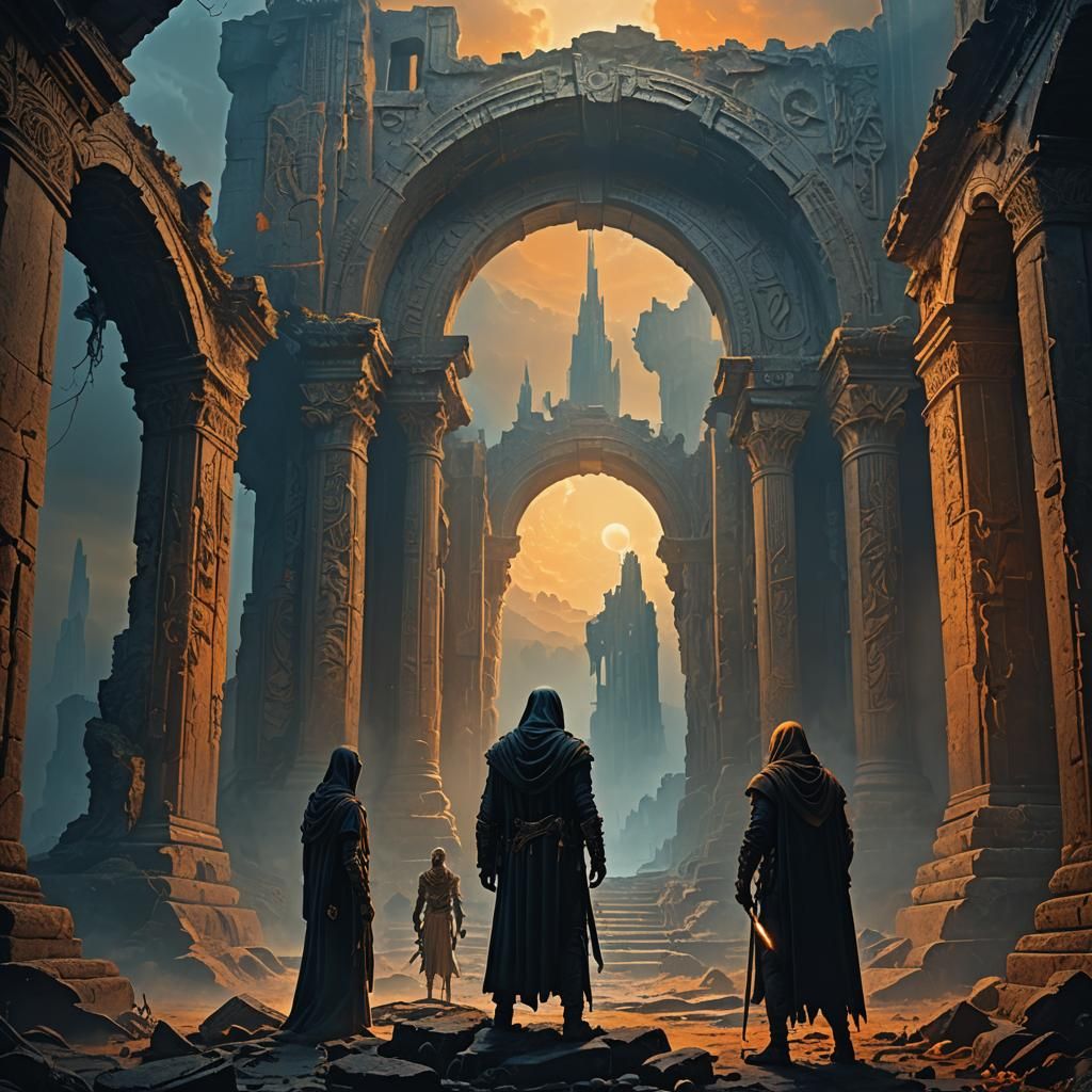 Dark Fantasy Figures on Ancient Ruins