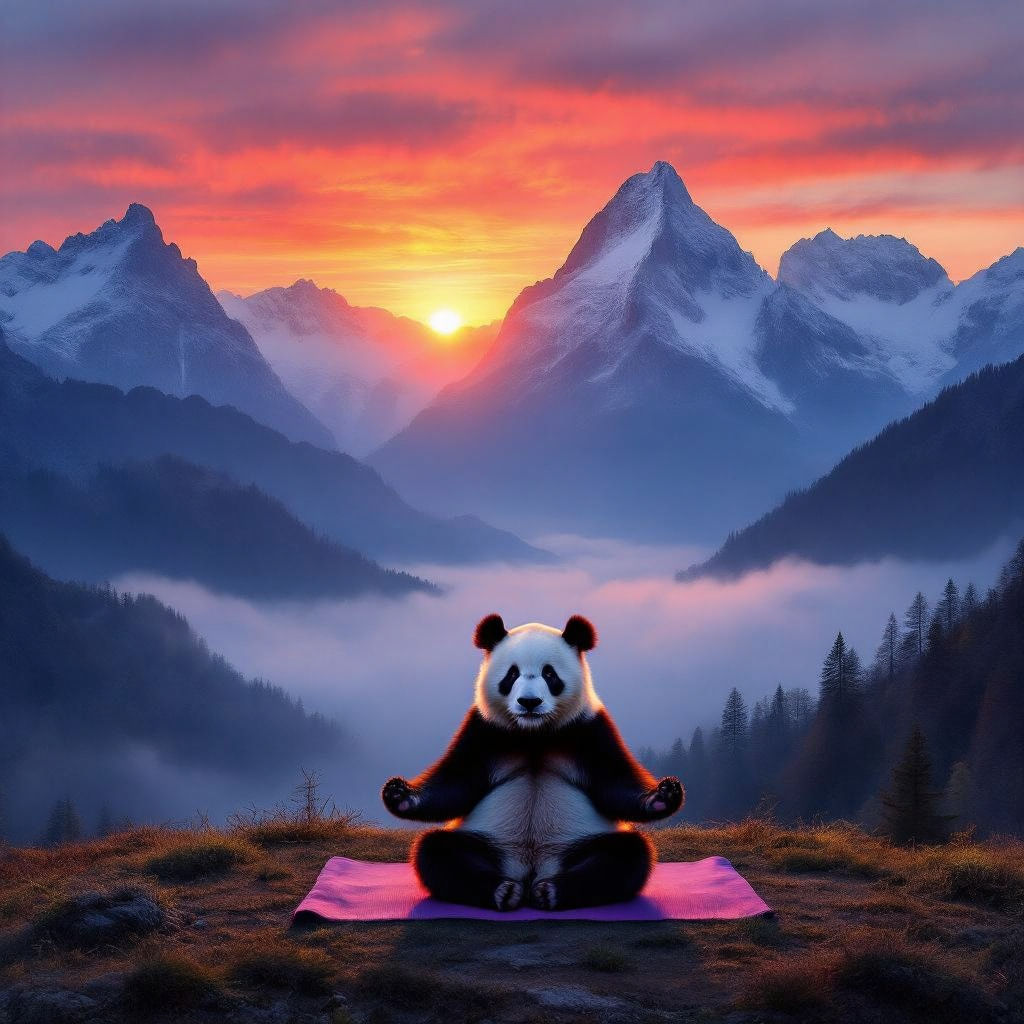 A giant Panda doing yoga