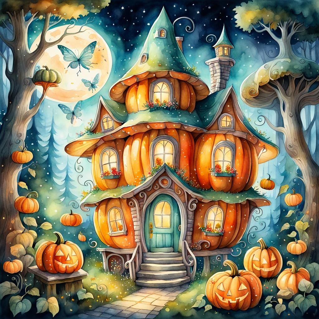 Fairy-tale houses in fantasy forest