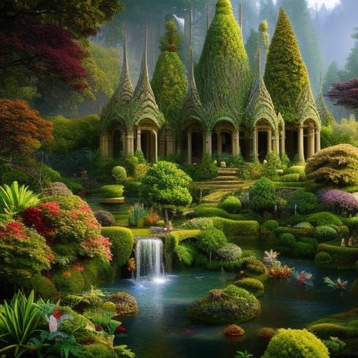 a beautiful and highly detailed matte painting of an elven temple ...