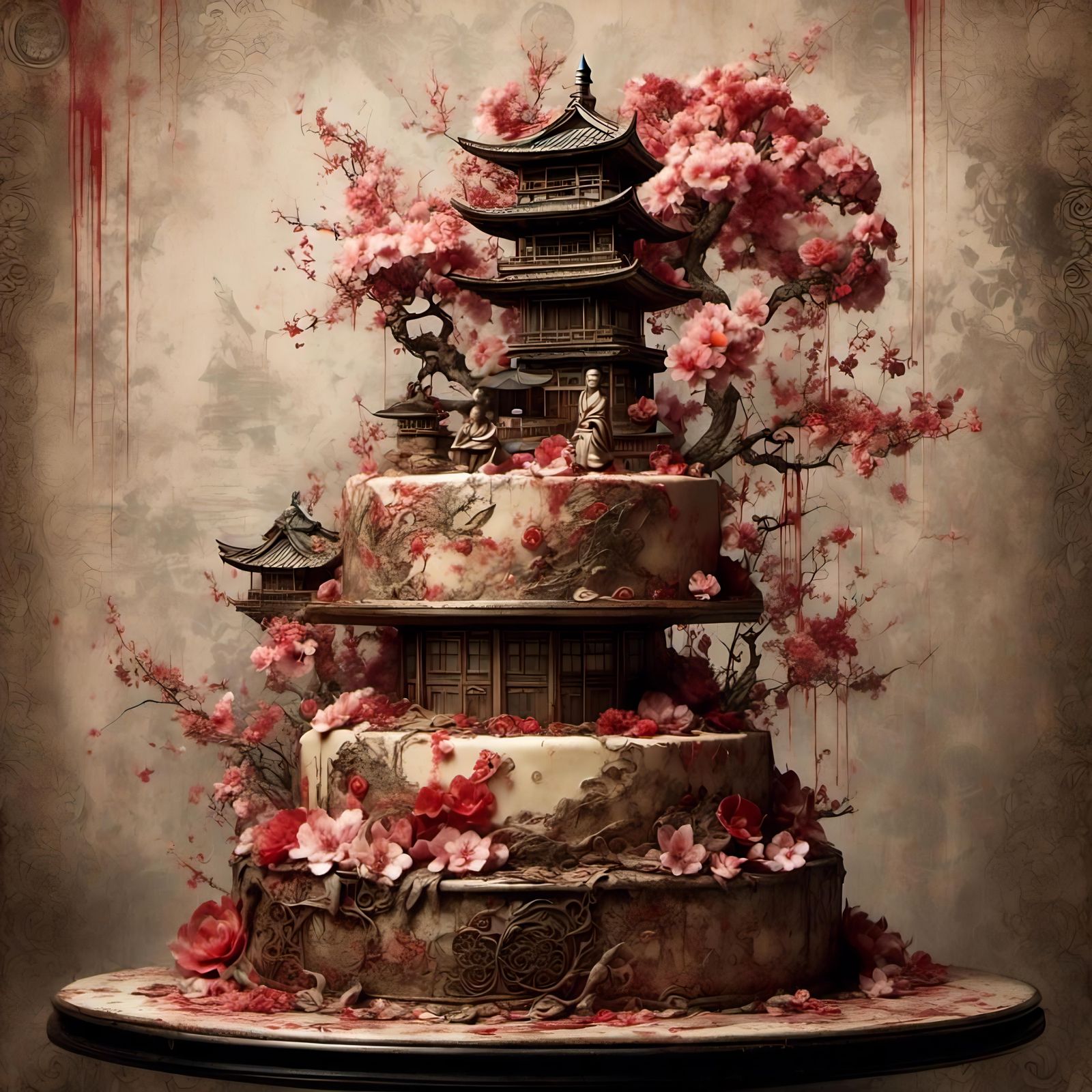 Sakura themed cake  by @Sheyma