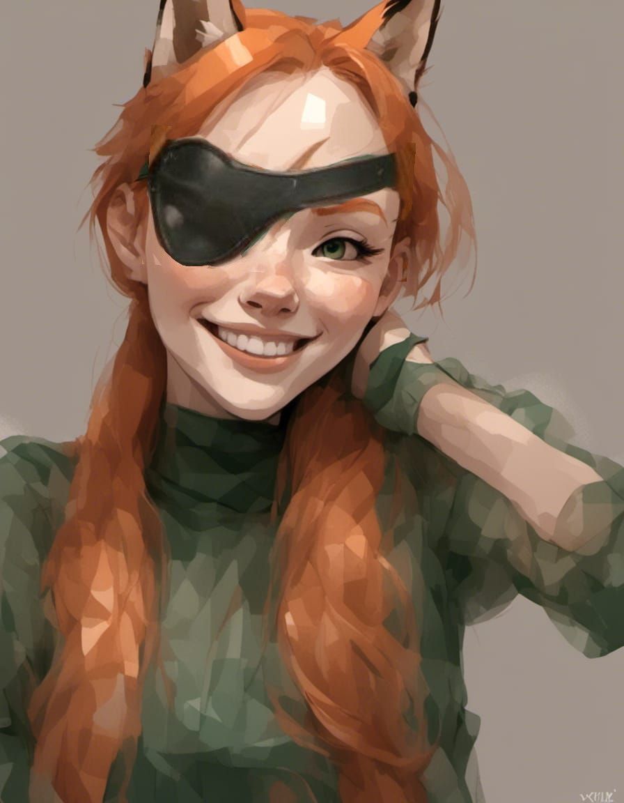 Fox-girl VIXEN with an eye injury and small scar on her forehead.