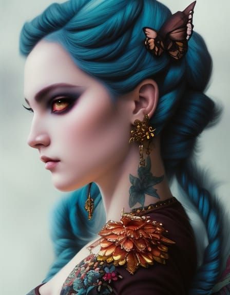 Gothic Anime Witch Portrait in Street Art Style