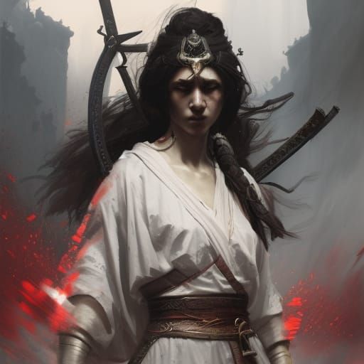 caucassian women. blood. samurai sword. angry. masterpiece, ...