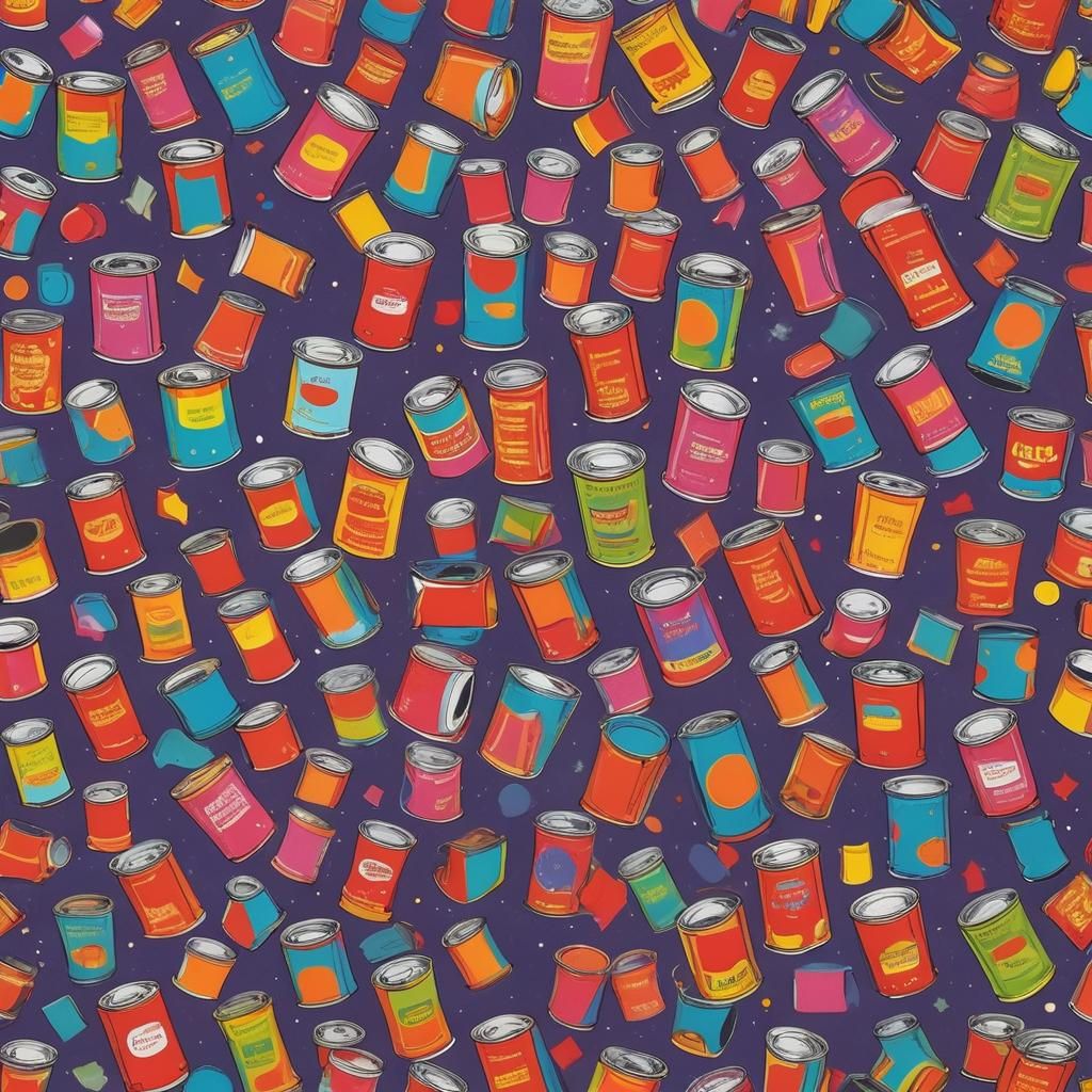 Vibrantly colored soup cans floating in space in the iconic ...