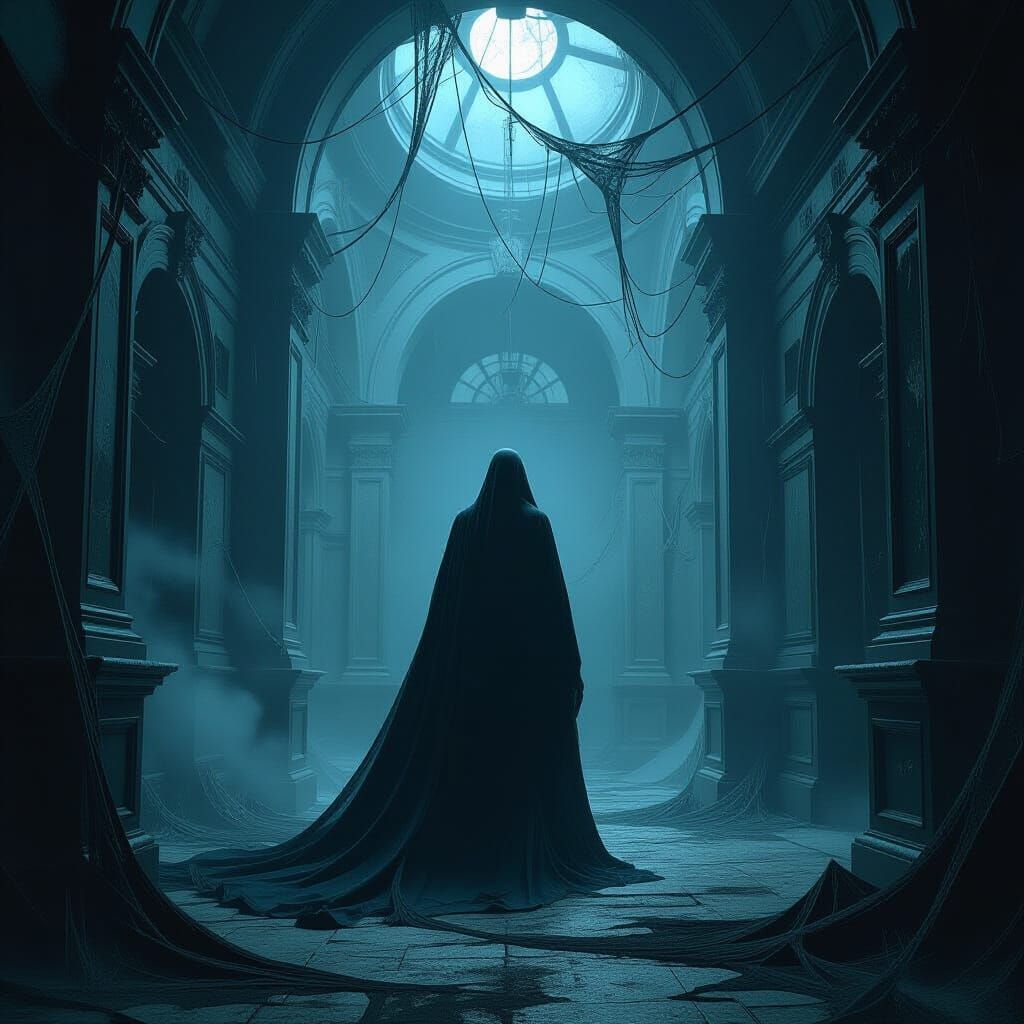 Dark Figure in Haunted Mansion, Gothic Industrial Style
