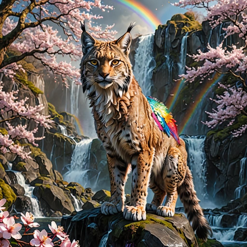 Lynx with large rainbow wings - AI Generated Artwork - NightCafe Creator