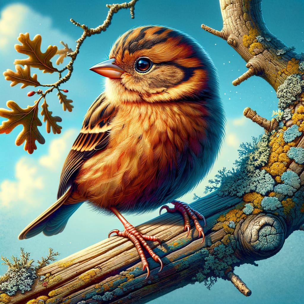 Sparrow on Weathered Oak Branch