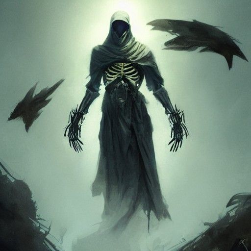 skeleton wearing a shroud