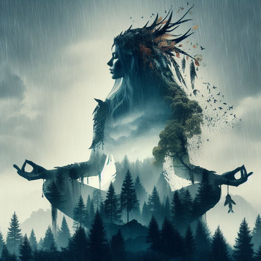 double exposure beautiful fantasy DALL-E 3 portrait landscape..