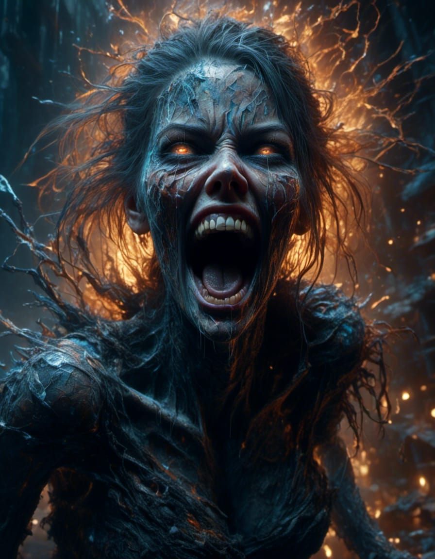 Undead rotting woman screaming agony crazy eyes a character ...
