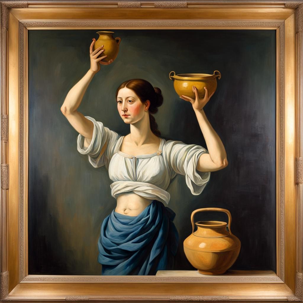 Nude Woman with Clay Pot as Impasto Painting