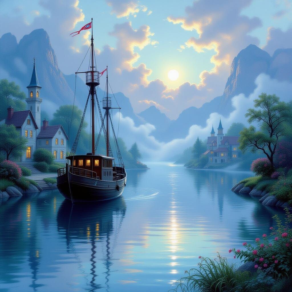 Eagle Catches Snake Above Clear Water in Ethereal Style