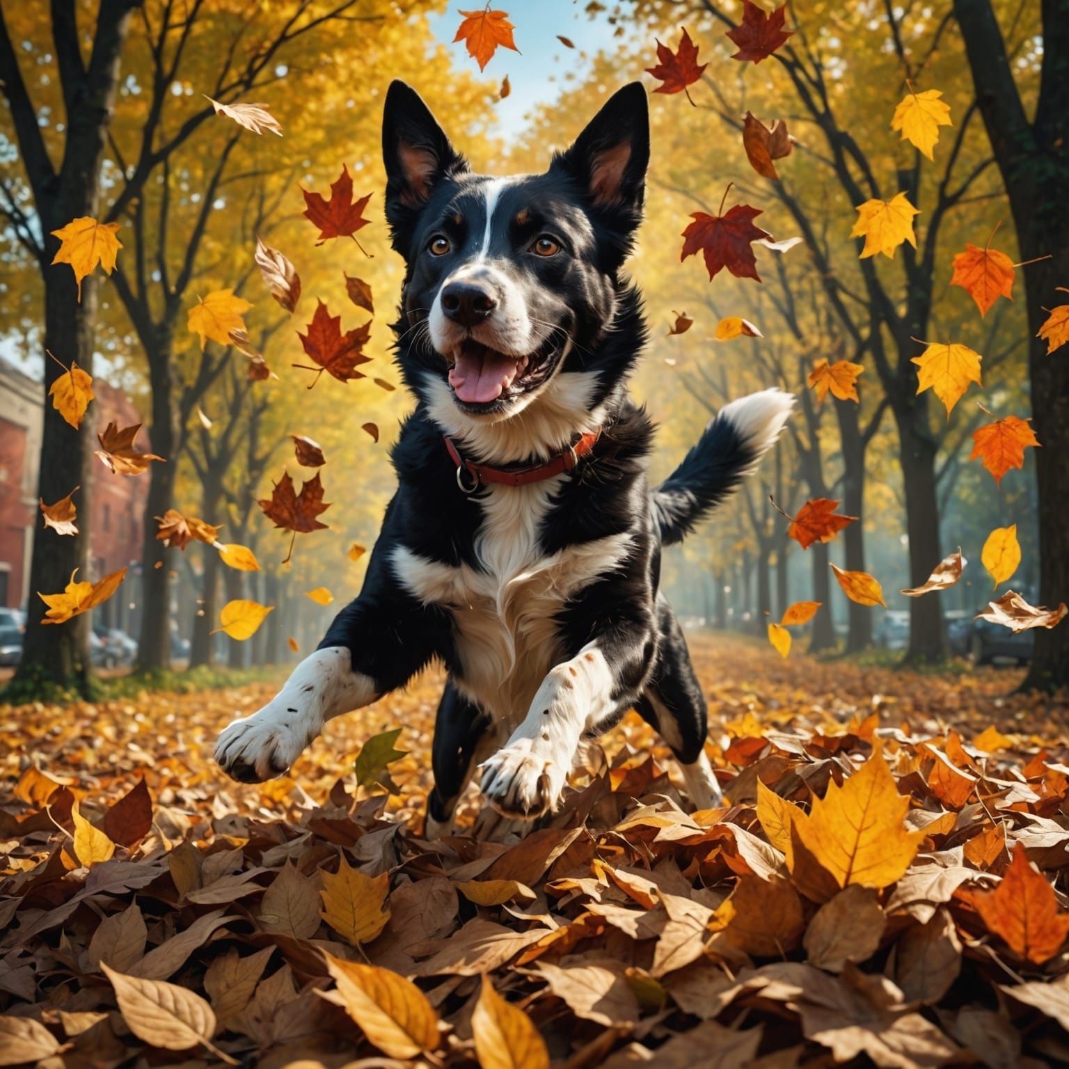 DOG PLAYING WITH LEAVES   by @MIKE