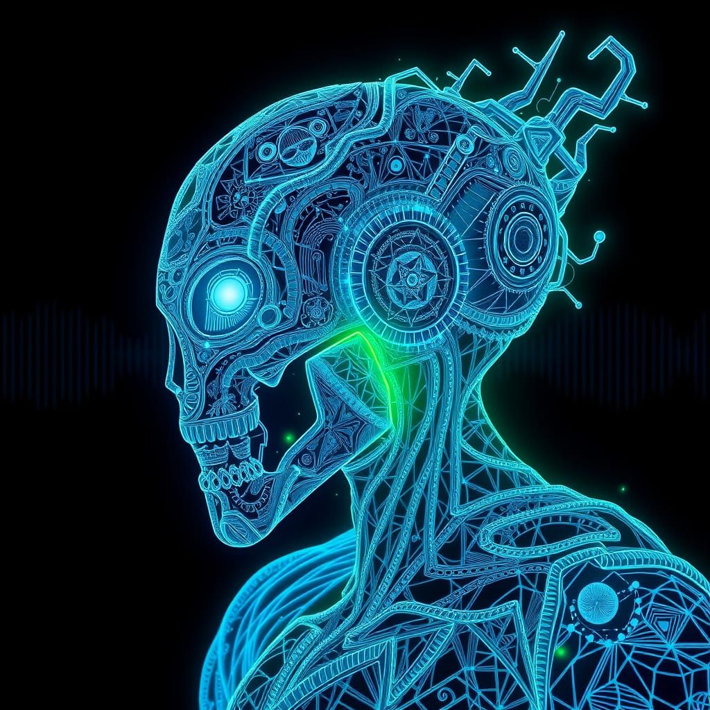 Abstract Zentangle Robot with Fractal Wave Function